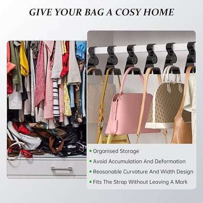 3-Pack Acrylic Purse Hangers for Closet Organization | Multi-Purpose Durable Hooks for Handbags, Scarves, Hats & Belts (Black)