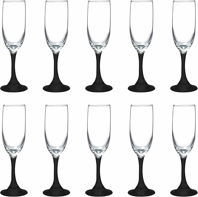DISCOUNT PROMOS Premiere Champagne Flutes 6.25 oz. Set of 10, Bulk Pack - Elegant Drinkware for Weddings, Events, & Promotional Gifts - Black