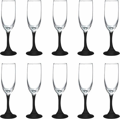 DISCOUNT PROMOS Premiere Champagne Flutes 6.25 oz. Set of 10, Bulk Pack - Elegant Drinkware for Weddings, Events, & Promotional Gifts - Black