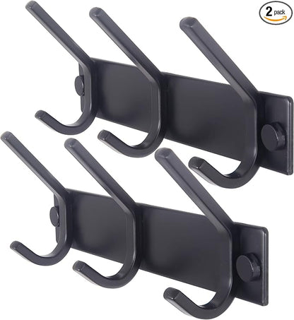 WEBI Coat Rack Wall Mounted,3 Coat Hooks for Hanging Coats,Heavy Duty Metal Hook Rack Hook Rail Coat Hanger Wall Coat Rack with Hooks for Clothes Entryway Jacket,Black,2 Packs