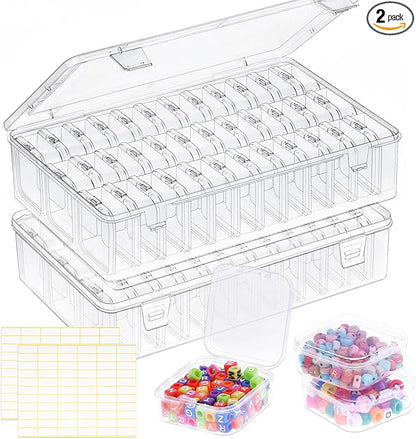 OUTUXED Bead Organizer Box, 72Pcs Small Clear Plastic Bead Storage, Mini Craft Storage Containers Boxes with Hinged Lid and Labels for Bracelets, Making DIY Jewelry Craft Nail, Screws, Seeds