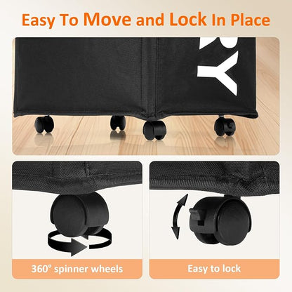 Optish Laundry Basket with Wheels, 90L Rolling Laundry Hamper with Wheels, Large Clothes Hamper on Wheel with Removable Mesh Bag for Bedroom, Dorm Room Essentials, Black