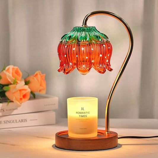 Funistree Flower Candle Warmer Lamp with Timer, Dimmable Candle Lamp Warmer, Christmas Birthday Gifts for Women Mom Her, Housewarming Home Decor, Lotus Wax Warmer for Yankee Candles - Strawberry