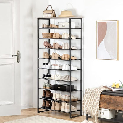 HOOBRO 10-Tier Shoe Rack for Entryway, 29.5" L Shoe Storage Organizer, Large Capacity Shoe Shelf for Closet, Front Door Entrance, Hallway, Holds 36-40 Pairs of Shoes, Greige and Black BG107XJ01
