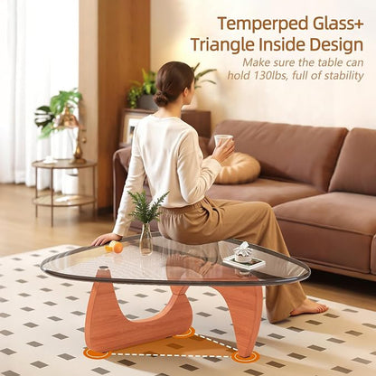 Coffee Table for Living Room Mid Century Modern Center Small Table with Glass Top and Wood, Walnut Transparent(36 Inch)