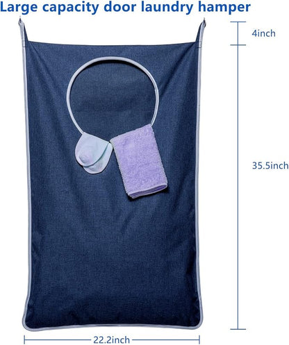 KEEPJOY 2 Pack Large Hanging Laundry Hamper Bag, 35x21.6 Inch Oversized Clothes Hanging Laundry bag with Hooks, Perfect for Managing Dirty Clothes Storage Bag (Blue,2-Pack)