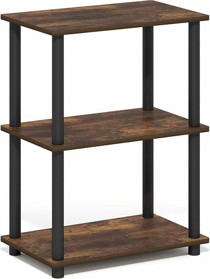 Furinno Turn-N-Tube Storage Shelves, 3-Tier Open Frame Book Shelf, Standing Corner Shelf, Toolless Open Shelves, for Organization and Storage, Living Room, Garage, Home Office, Amber Pine