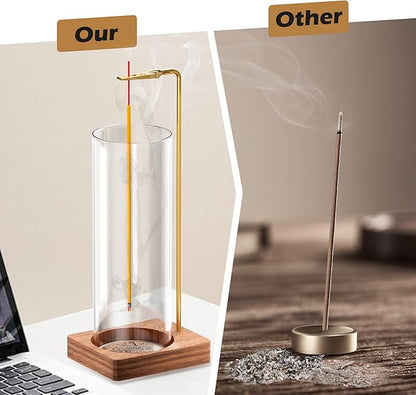 Incense Holder for Sticks, Insence-Stick Holder, Anti-Ash Flying No Mess Incense Burner, Incense Stick Holder with Glass Ash Catcher, for Yoga Spa Meditation Home Decor(1 Pack)