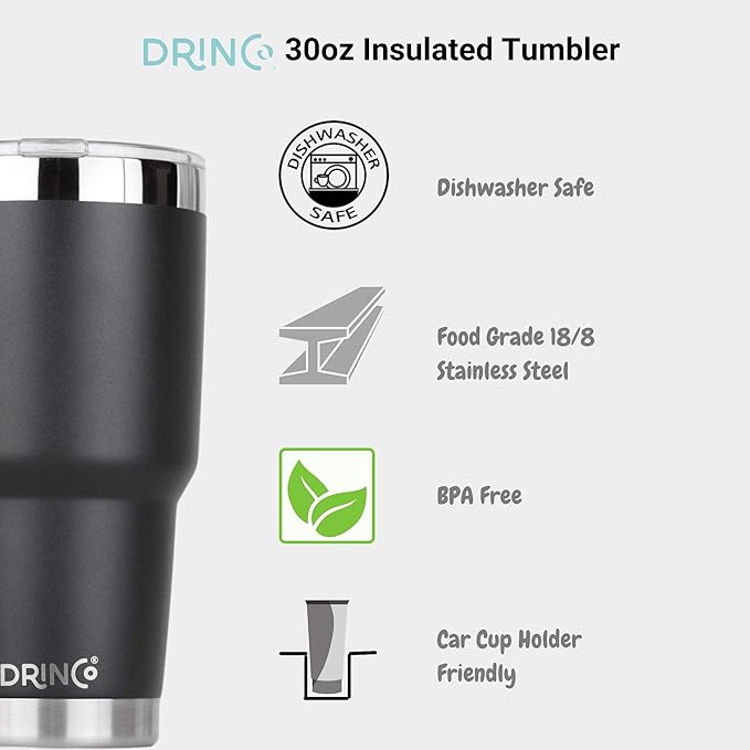 Drinco - 30 oz Stainless Steel Tumbler | Double Walled Vacuum Insulated Mug With Lid, 2 Straws, For Hot & Cold Drinks (30oz Black USA Flag, 30oz)