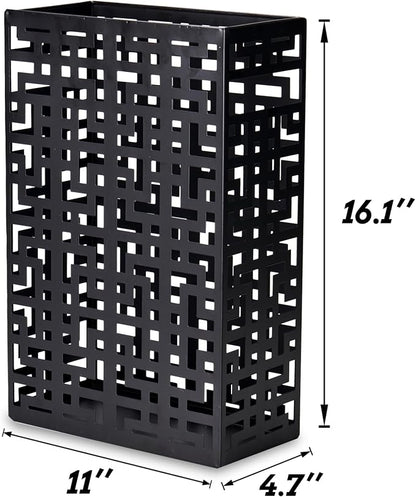 BEWBBAT Umbrella Stand Rack for Entryway, Hollow Metal Holder, FreeStanding Storage Bin for Long Umbrellas, Holds 6-7, Black
