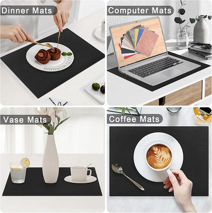 Homaxy Faux Leather Heat Resistant Placemats for Dining Table Set of 6, Waterproof Wipeable Washable PU Table Mats, Easy to Clean Anti-Slip Place Mats, 11.8" x 17", Black