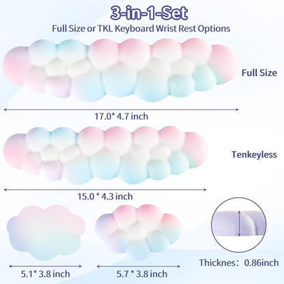 Sushret Cloud Wrist Rest Keyboard, Cloud Keyboard Wrist Pad Set with PU Leather Memory Foam, Cute Arm Rest for Palm Support, PC/Gaming Desk Accessories/Office Setup/Computer Hand Cushion - Rainbow