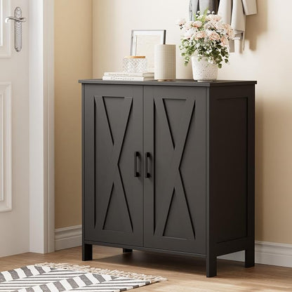 Homleke Farmhouse Shoe Cabinet with 2 Barn Doors & Wood Legs, 5-Tier Shoe Storage Cabinet with 3 Adjustable Shelves, Tall Shoe Rack Organizer for Closet, Shoe Organizer for Entryway, Hallway, Black