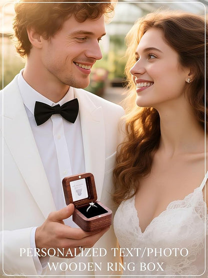 Custom4U Personalized Wooden Ring Box for Wedding Day Vintage Small Engagement Ring Holder for Proposal Custom Ring Bearer for Ceremony Jewelry Gift