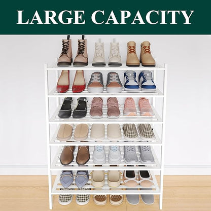 Smiry Bamboo Shoe Rack 6-Tier, Stackable Wooden Shoe Organizer for Entryway & Closet, Free Standing Wood Shoe Storage Shelf for Front Door & Small Spaces, White