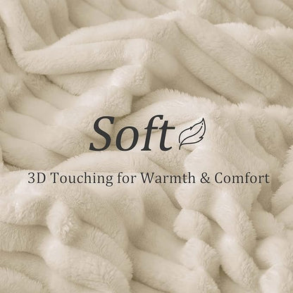 BEDELITE Fleece Throw Blanket for Couch - 300GSM Soft & Warm Fluffy Beige Blanket, Decorative and Giftable Striped Blankets for Women, Men, 50"x60"