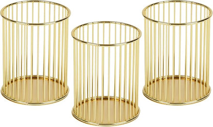 Mind Reader Pen and Accessories Holder, Desktop Organizer, Office, Metal , 3"L x 3"W x 4"H, Set of 3, Gold