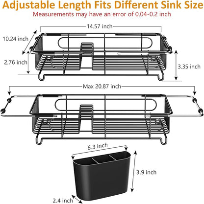 Expandable in Sink Dish Drying Rack,Small Dish Rack Over Sink with Utensil Holder,Stainless Steel Dish Drainers for Kitchen Counter,Sink Drying Rack for Small Space,14.57“-20.87”L x 10.24“W x 2.76”D