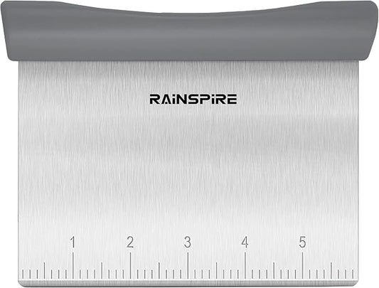 Upgraded 304 Stainless Steel Multi-Purpose Bench Scraper with Measurement Marks, Dishwasher Safe, Dough Cutter for Pizza, Bread and Cookie Dough Vegetable Chopper, Baking Supplies (Grey)
