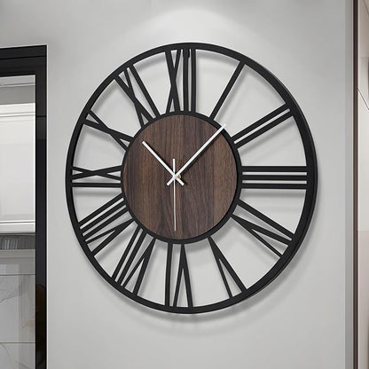 LEIKE Extra Large Wall Clocks,Silent Little Ticking,Battery Operated Vintage Round Modern Wood Wall Clock for Living Room, Bedroom,Farmhouse,Office Home Decor-32 Inch(Black-Roman Numerals)