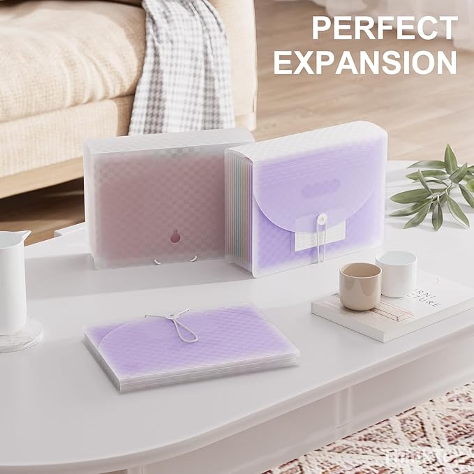 ThinkTex Accordion File Organizer, 12 - Pocket Expanding File Folders for Paper Receipts, Bills & Taxes Organizer, Letter/A4 Size Document Holder for School, Office, Home with tabs-Purple