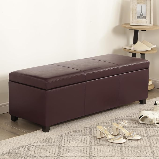 Homebeez 46" Faux Leather Storage Ottoman,End of Bed Bench,Upholstered Ottoman Bench with Storage for Living Room,Bedroom,Entryway