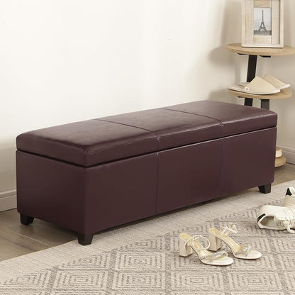 Homebeez 46" Faux Leather Storage Ottoman,End of Bed Bench,Upholstered Ottoman Bench with Storage for Living Room,Bedroom,Entryway