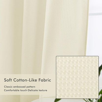 Mrs Awesome No Hook Shower Curtain with Snap-in Liner Less Time On/Off, Embossed Waffle-Look Textured Fabric Shower Curtain for Bathroom, Soft & Lightweight, 71x74, Cream
