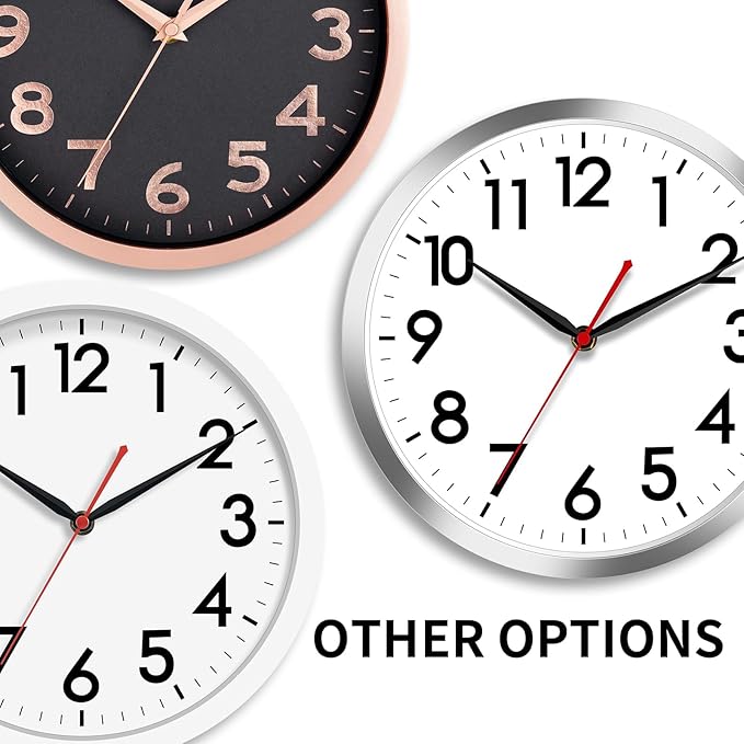 AKCISOT Wall ClockModern Black Silent Non Ticking Wall Clocks Battery Operated 10 Inch,Small Analog Classic Clock Decorative for Bedroom, Kitchen, Home Office, Bathroom, School, Living Room