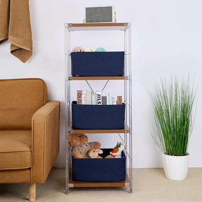 MiniArk Large Storage Baskets for Shelves, Closet Organizers Bins for Clothes Blanket Towels, Baby Nursery, Toy Baskets Box, Woven Rope Baskets, 17 x 13 x 7.5”, 3 Packs Navy Blue