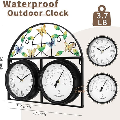 17Inch Large Outdoor Clock,Waterproof Wall Clock with Thermometer,Weatherproof Non-Ticking Quartz Battery Operated Decor Clock for Patio,Garden,Pool,Porch,House Warming Gifts