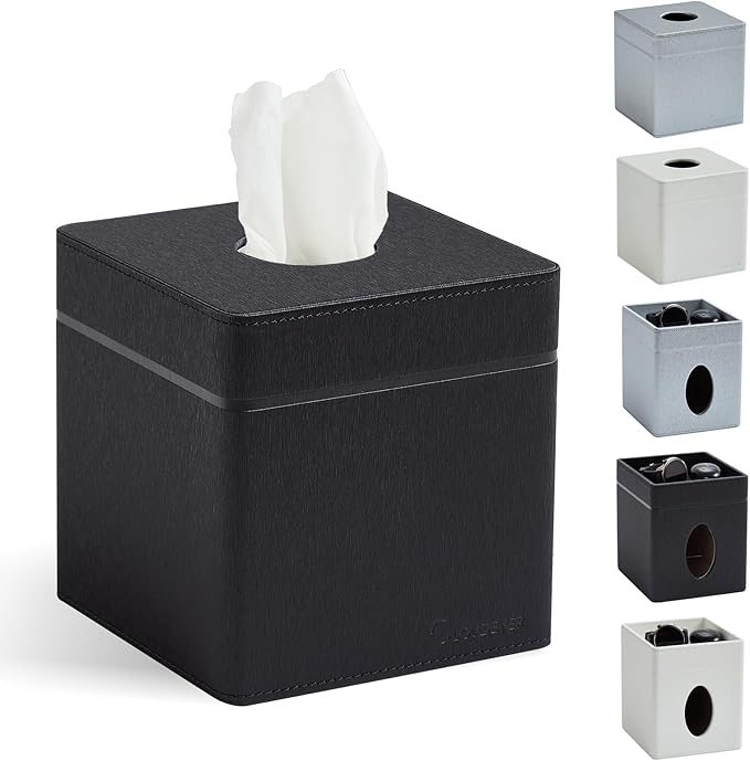 Cloudever Tissue Box Holder Cover, Modern PU Leather Square Decorative Tissue Holder Organizer-Woven New Off White