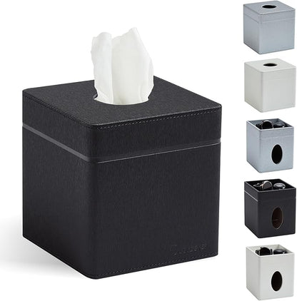 Cloudever Tissue Box Holder Cover, Modern PU Leather Square Decorative Tissue Holder Organizer-Woven New Off White