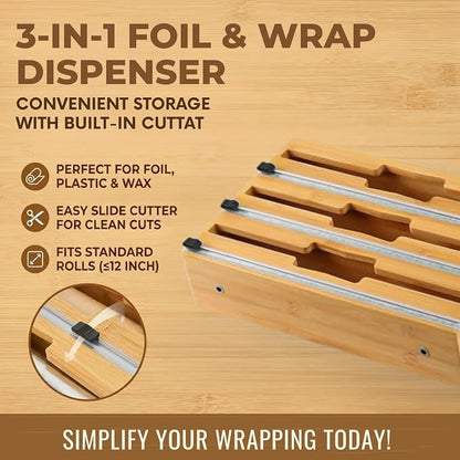 9 in 1 Storage Bag Organizer for Kitchen Drawer, Foil and Plastic Wrap with Cutter, Organizers Compatible Gallon, Quart, Sandwich Snack