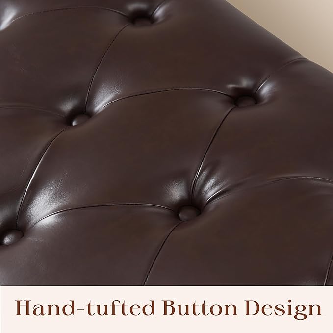 Ottoman with Storage，Storage Ottoman Bench, Faux Leather Storage Bench for Bedroom with Safety Hinge，Bedroom Benches with Seating for Living Room, Entryway (Dark Brown-PU)