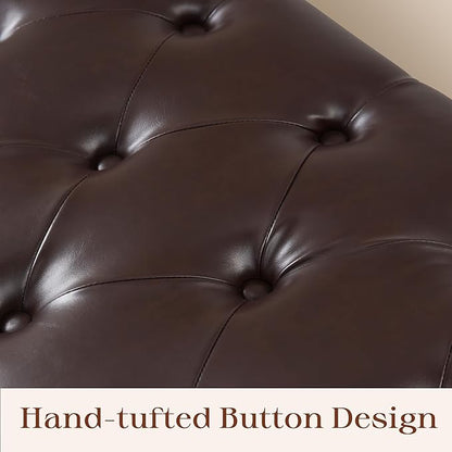 Ottoman with Storage，Storage Ottoman Bench, Faux Leather Storage Bench for Bedroom with Safety Hinge，Bedroom Benches with Seating for Living Room, Entryway (Dark Brown-PU)