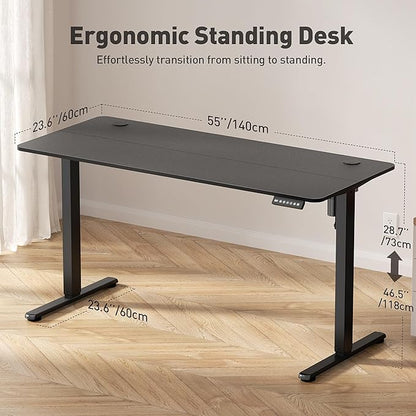 55" Electric Standing Desk Adjustable Height, Ergonomic Sit Stand Computer Desk for Home Office, Sturdy Motorized Workstation with Memory Controller & Timer, Black