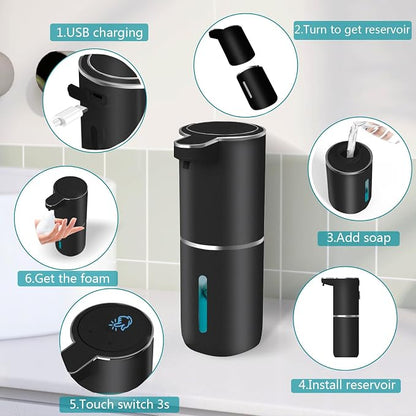 Automatic Soap Dispenser – Touchless Foaming Soap Dispenser 400ml USB Rechargeable Dispenser Electric Wall Mounted 4levels Adjustable Foam Dispenser Pump for Bathroom Kitchen Dish Soap(Black)