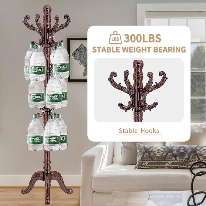 ZOZOE Wooden Classic Coat Rack Stand, Solid Wood Coat Rack Freestanding with 14 Hooks, Vintage Coat Racks with Sturdy Triangle Base, Natural Birch Wood Coat Tree Stand for Entryway Hallway