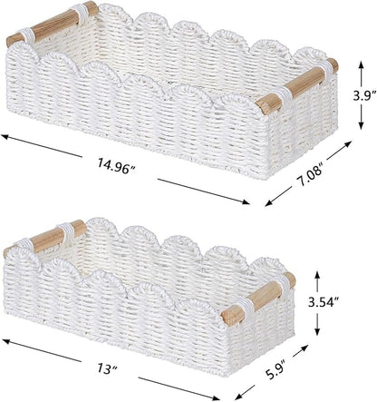 CubesLand Toilet Paper Storage Basket, Scalloped Edge Shelves Basket for Organizing for Over Toilet Tank Storage, Home Decor Baskets for Shelf, Countertop, Living Room, Bedroom, Handwoven, White