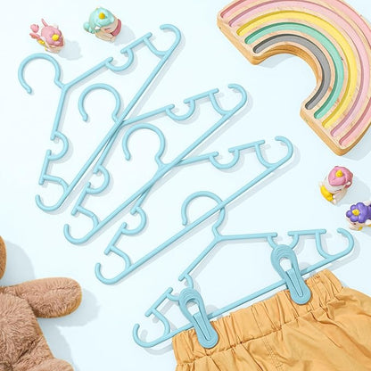 Hsei 5/10/40 Pack Baby Hangers with 10/20/80 Clips, Plastic Kids Pants Hangers for Nursery Closet Top and Bottom Clothes Hanger Set for Newborn Infant Toddler(120 Packs Total,Sky Blue,10.6 Inch)