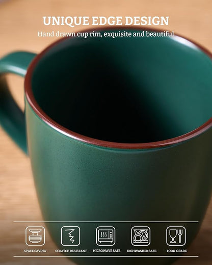 famiware Mercury Coffee Mugs 13 oz, Coffee Mugs Set of 6 with Handle, Cups for Latte, Hot Tea, Cappuccino, Mocha, Cocoa, Dark Green