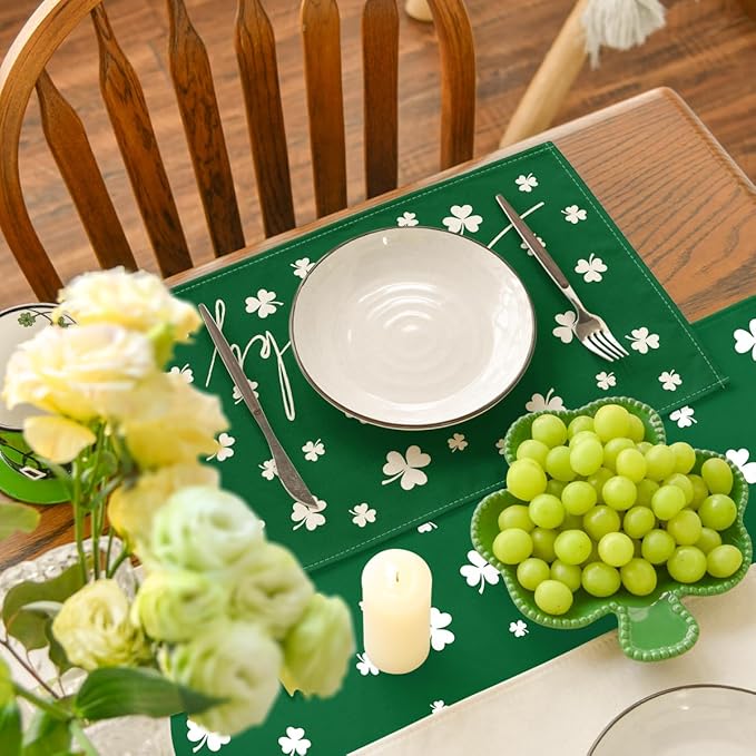 Artoid Mode Green Lucky Shamrock St. Patrick's Day Placemats Set of 6, 12x18 Inch Seasonal Spring Table Mats for Party Kitchen Dining Decoration