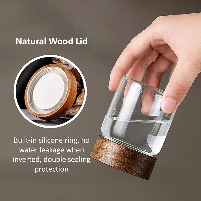 12 oz/350 ml Clear Glass Storage Canister with Airtight Wooden Lid, Small Overnight Oats Containers, Cute Decorative Salad Jar for Snacks Yogurt Spice Sugar Cereal Fruit Coffee Tea
