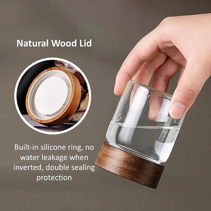 18 oz/550 ml Clear Glass Storage Canister with Airtight Wooden Lid, Small Overnight Oats Containers, Cute Decorative Salad Jar for Snacks Yogurt Spice Sugar Cereal Fruit Coffee Tea -4 Pack