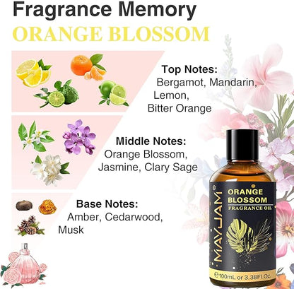 MAYJAM 100ML/3.38FL.OZ Orange Blossom Fragrance Oils with Glass Dropper, Essential Oils for Diffusers, Long Lasting Scented Oils for Soap Candle Making