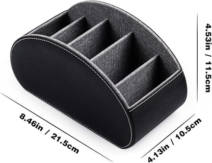 BONNY DODO Remote Control Holders Organizer Box with 5 Compartment PU Leather Multi-functional Office Desk Storage Caddy Store Tv Remote for Media Player,Brush,Pencil,Glassees&Office Supplies (Black)