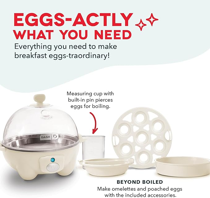 Dash Rapid Egg Cooker - Boiler, Poacher & Steamer - Includes Measuring & Recipe Guide - Dishwasher Safe - BPA Free - Holds 7 Eggs, Cream