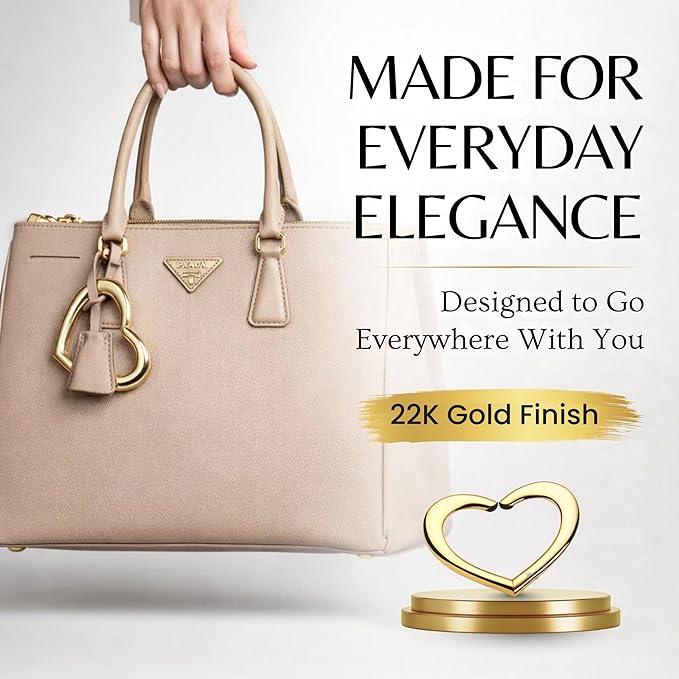 FafaConcepts 22K Gold Purse Hook Hanger, Heart Shape Charm – Ultra-Lightweight, Heavy duty S Hook for Cafe, Work & Travel | Holds Up to 30 lbs | Christmas Gift, Bag Holder, Stocking Stuffers for Women