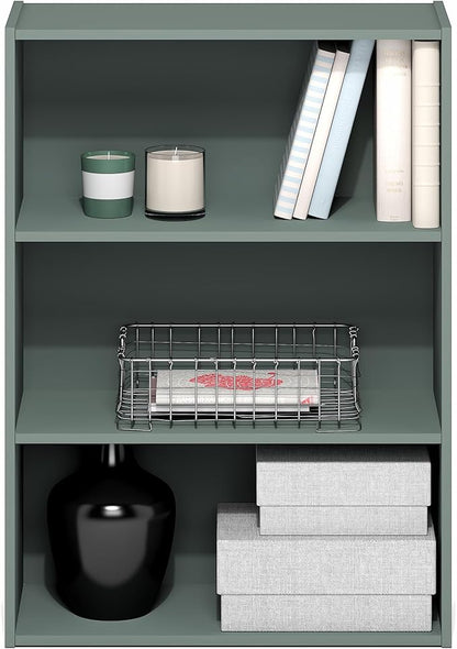 Furinno PASIR Book Shelf, 3-Tier Bookshelf, Bookcase, 9.7" x 23.7" x 31.5", for Living Room, Bedroom, Home Office, Sage Green